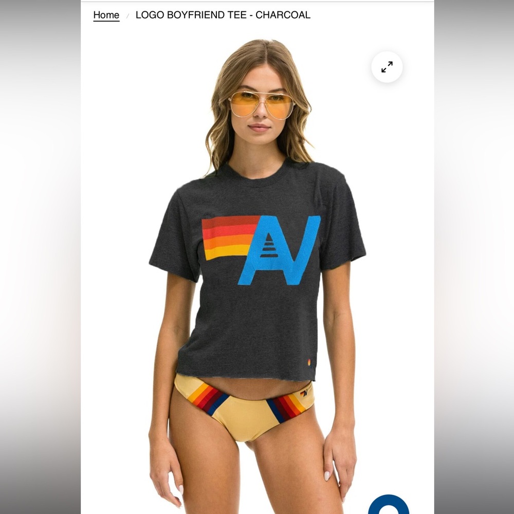 NWT! Aviator Nation LOGO BOYFRIEND TEE - CHARCOAL